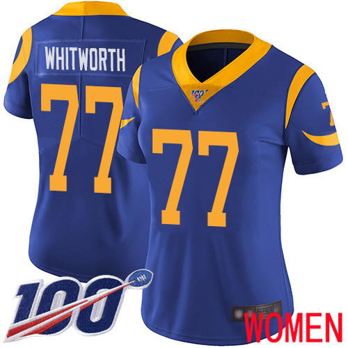 Los Angeles Rams Limited Royal Blue Women Andrew Whitworth Alternate Jersey NFL Football 77 100th Season Vapor Untouchable
